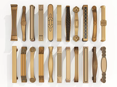Gold Door Handles With Various Designs And Different Stylish Patterns For Home Use 3d model