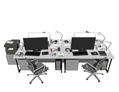 Modern Office Desk and Chair Staff Office Desk and Chair Computer Printer 3d model