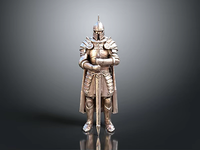 Man Dressed As Medieval Knight In Full Armor With Sword And Cloak 3d model