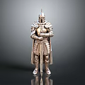 Man Dressed As Medieval Knight In Full Armor With Sword And Cloak