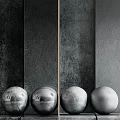 Dark Textured Slate Background Wall With Vertical Strips And Metallic Spheres At Bottom