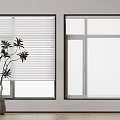 Modern Interior Window Design With White Blinds And Green Potted Plant Decoration 3d model
