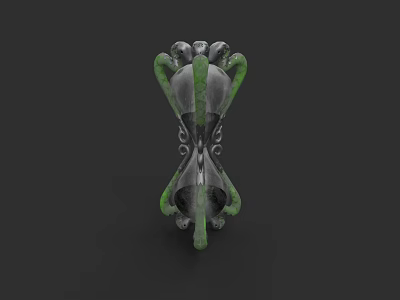 Silver Green Clock With Intricate Mechanical Decorative Artistic Design 3d model