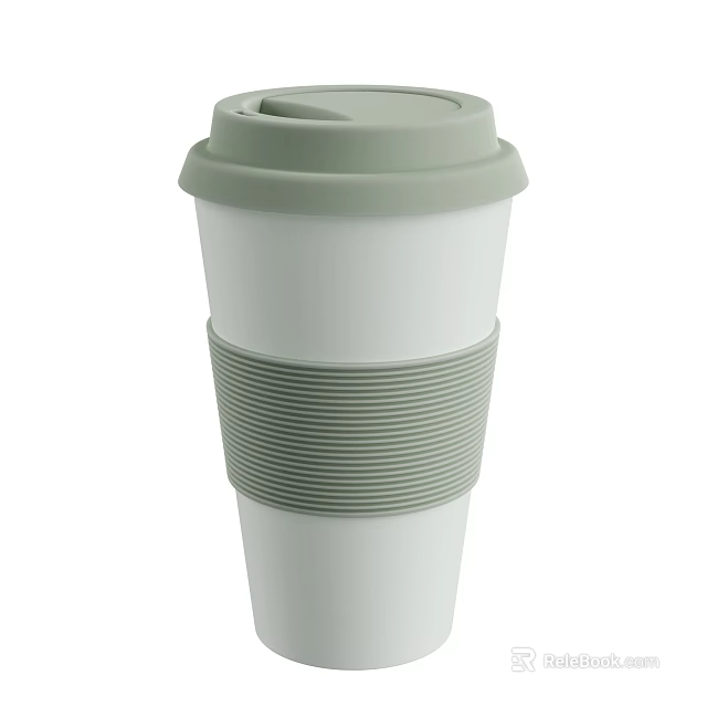 Reusable White Cup With Green Lid And Striped Silicone Sleeve Design 3d model 