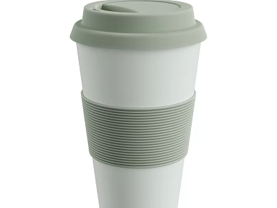 Reusable White Cup With Green Lid And Striped Silicone Sleeve Design 3d model