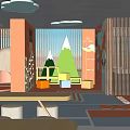 Indoor Garden Landscape Featuring Mountain Shaped Decor Green Plants And Colorful Furniture