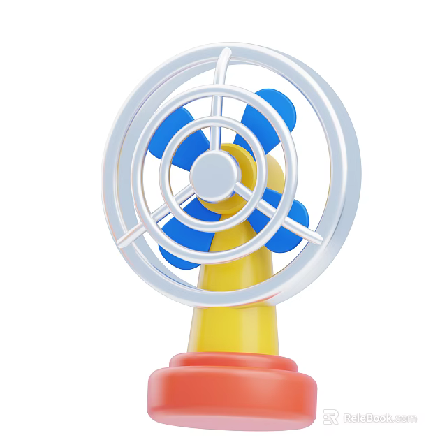 Colorful Air Cooler Fan With Blue Blades Silver Frame And Yellow Red Base 3d model 