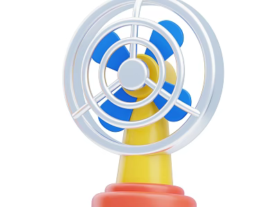 Colorful Air Cooler Fan With Blue Blades Silver Frame And Yellow Red Base 3d model