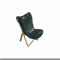 Dark Green Leather Leisure Chair With Wooden Frame And Foldable Design