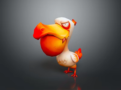 Cute Cartoon Bird Character With Orange Beak Large Belly White And Orange Feathers Red Feet 3d model