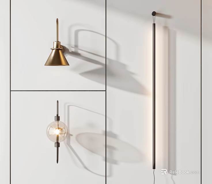 Modern Wall Lamps With Brass Cone Glass Globe And Long Strip Design For Interior Lighting 3d model 