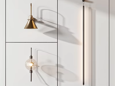 Modern Wall Lamps With Brass Cone Glass Globe And Long Strip Design For Interior Lighting 3d model