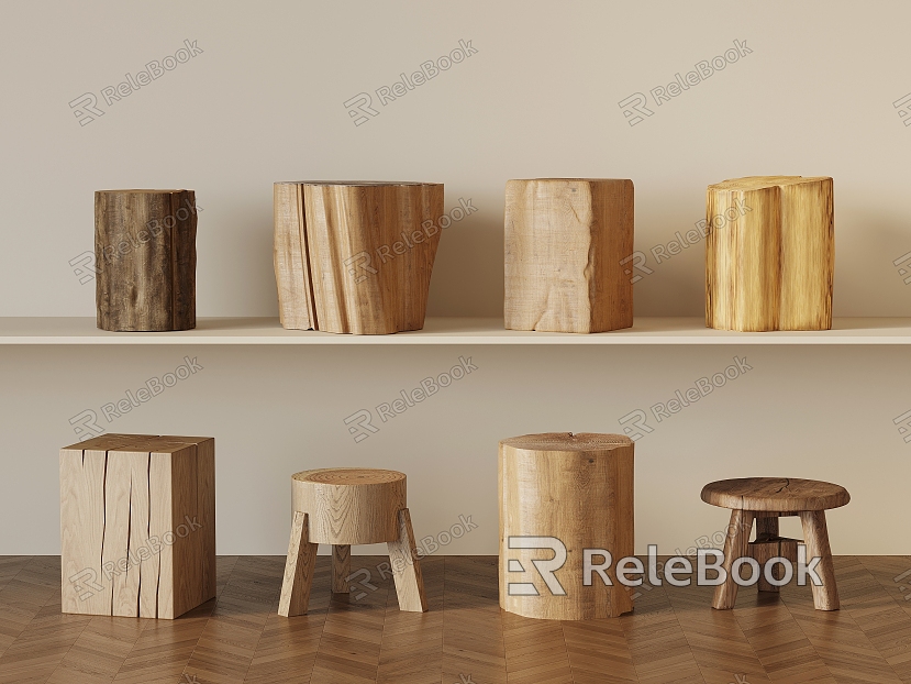 Modern Style Stool Wooden Stool Round Stool Wooden Stool Square Stool model