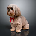 Shih Tzu Statue Sitting With Red Bow Tie On Smooth Surface And Dark Background