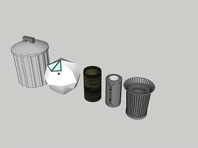 Public Facilities Trash Bins With Various Designs Such As Covered And Mesh Types 3d model