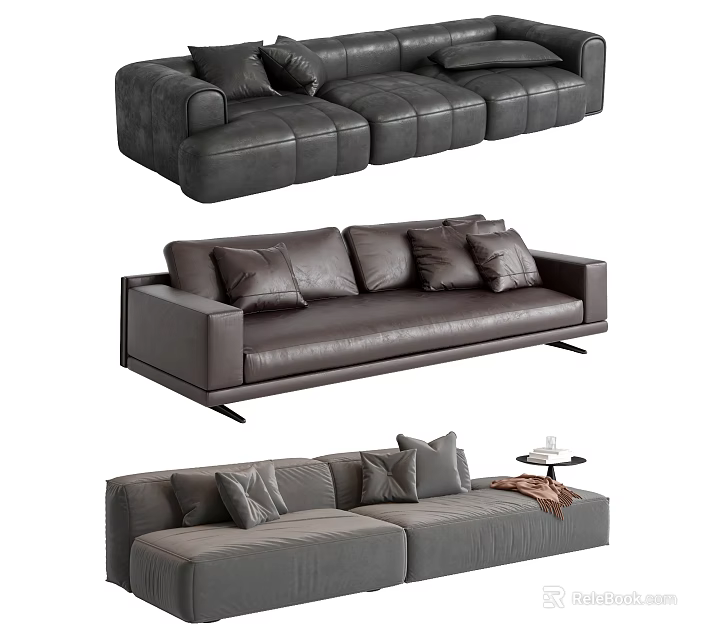 Modern Gray Leather Sectional Sofa With Plush Cushions And Side Table 3d model
