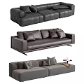 Modern Gray Leather Sectional Sofa With Plush Cushions And Side Table 3d model