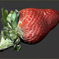 Juicy Fresh Red Strawberry With Green Leaves On Dark Reflective Surface