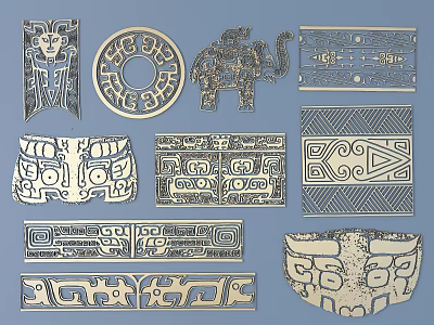 Vintage Traditional Carvings With Intricate Patterns Animal Shapes And Geometric Designs 3d model