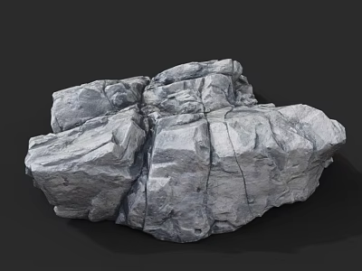 Natural Rock Formation With Detailed Gray Textured Surface And Rough Cracks 3d model