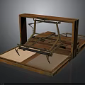Vintage Wooden Mechanical Device with Metal Components and Platform Base