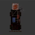 Rusty Off Road Vehicle With Blue Barrel And Antenna On Roof