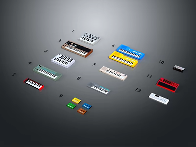 Assorted Electronic Keyboards As Music Equipment With Multiple Colors And Designs 3d model