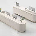 Modern White Curved Reception Desks With Mac Computers Small Plants And Cat Decoration 3d model
