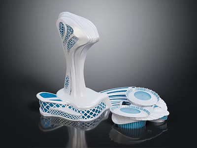 Cartoon Scene With White And Blue Mesh Pattern Decorative Elements And Playful Structures 3d model