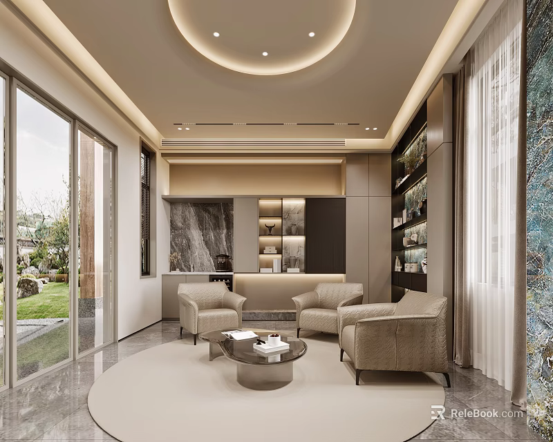Modern Luxury Front Reception Lounge With Comfortable Armchairs And Bright Floor To Ceiling Windows 3d model 