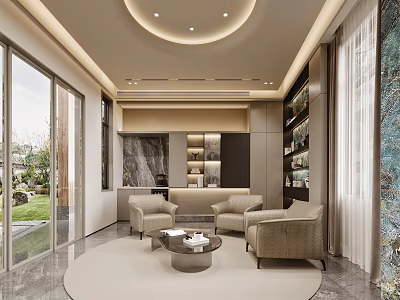 Modern Luxury Front Reception Lounge With Comfortable Armchairs And Bright Floor To Ceiling Windows 3d model