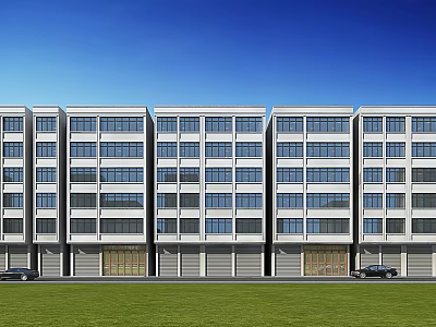 Aerial Planning Of Modern Multi Story Building With Windows Ground Garages Front Lawn And Cars 3d model