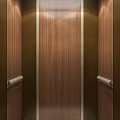 Elevator Interior With Golden Doors Control Panel Wooden Walls And Handrails 3d model