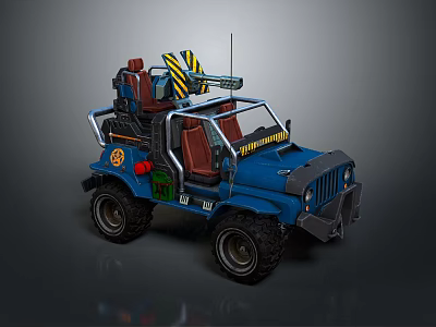 Blue Off Road Vehicle With Yellow Black Striped Roof Equipment And Red Interior 3d model