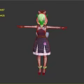 Anime Style 3D Game Character With White Twin Ponytails Blue Dress And Purple Shoes