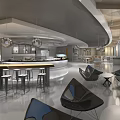 Modern Restaurant Interior With Open Dining Area Bar Counter And Stylish Pendant Lights