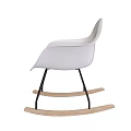 White Curved Leisure Chair With Black Metal Frame And Wooden Rocking Legs