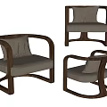 Modern Leisure Chair With Wooden Frame Light Gray Cushion And Curved Armrest