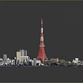 Modern Urban Buildings Surrounding Tokyo Tower In Detailed Miniature City Model