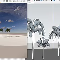 Tall Palm Trees Standing On White Sandy Ground Under Clear Blue Sky With Clouds 3d model