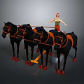 Detailed Ancient Chariot Pulled by Four Black Horses with Standing Charioteer