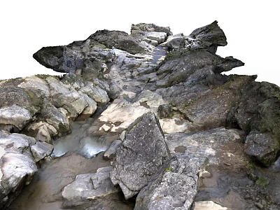 Rugged Natural Rocky Landscape With Flowing Stream And Wet Stone Path 3d model