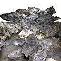 Rugged Natural Rocky Landscape With Flowing Stream And Wet Stone Path