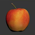 Fresh Ripe Red and Yellow Apple with Stem on Reflective Dark Surface