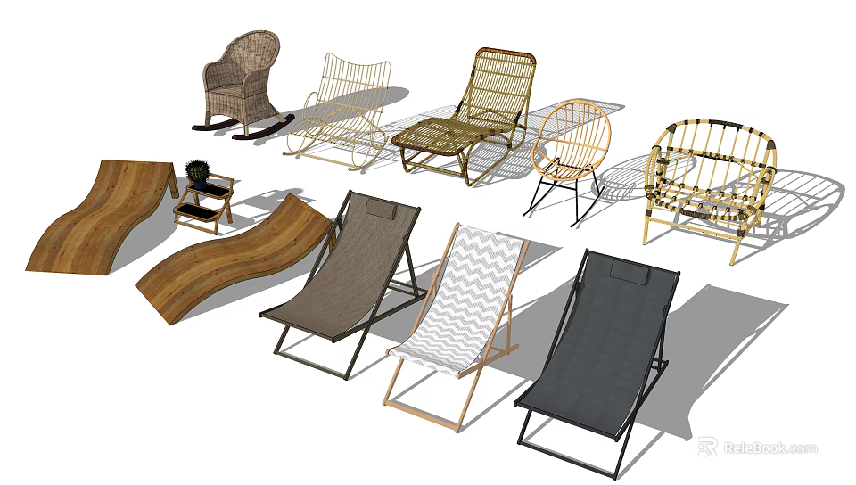 Various Modern Outdoor Lounge Chairs With Wicker Metal Frame And Fabric Designs 3d model 