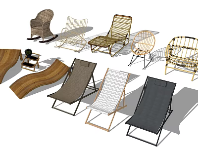 Various Modern Outdoor Lounge Chairs With Wicker Metal Frame And Fabric Designs 3d model
