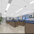 Public Office Space With Modern Open Layout Workstations Lighting Plants And Windows 3d model