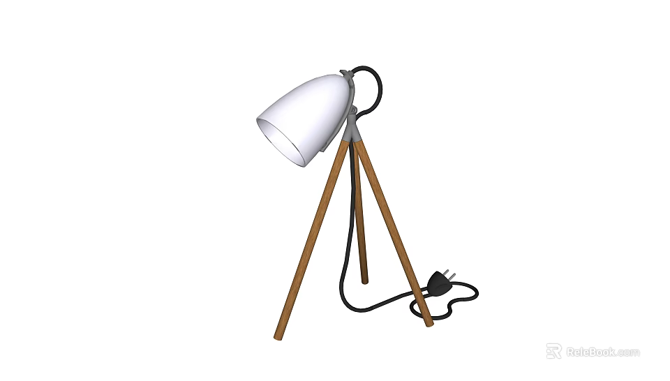 Modern Table Lamp With White Lampshade Wooden Tripod Base And Black Power Cord 3d model 