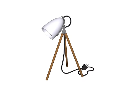 Modern Table Lamp With White Lampshade Wooden Tripod Base And Black Power Cord 3d model