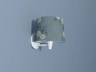 Elegant Wall Lamp with White Bracket Gray Lampshade and Floral Pattern on Light Blue Wall 3d model